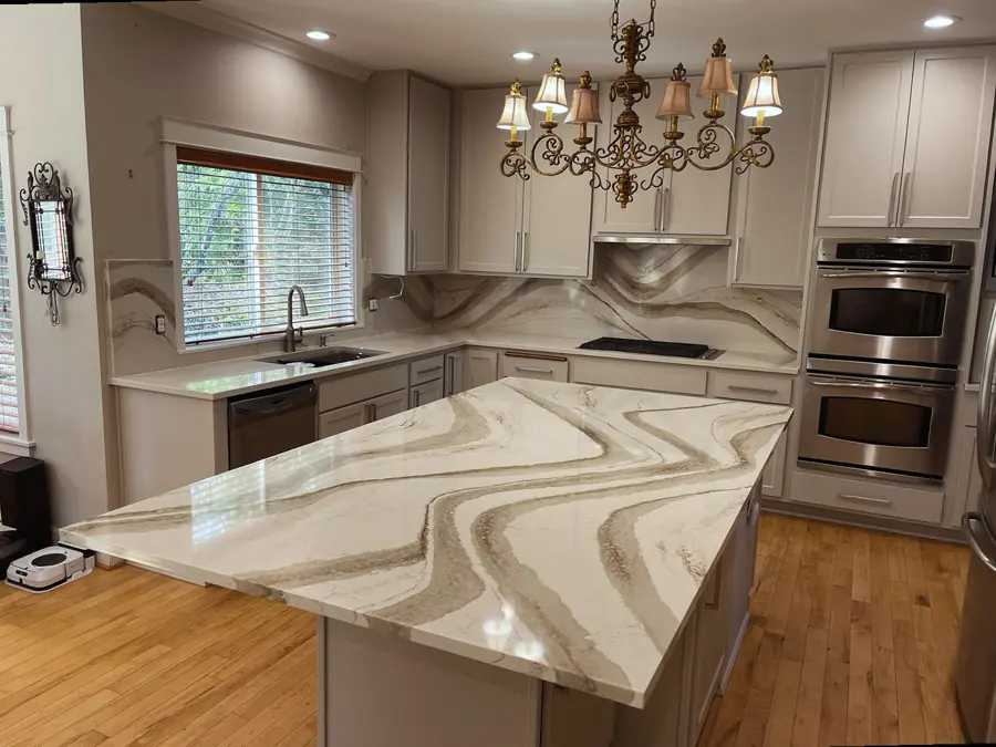 Quartzite island with dramatic swirled veining